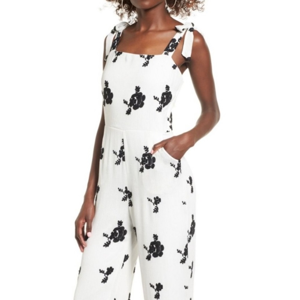 Nordstrom White Jumpsuit with Black Embroidery